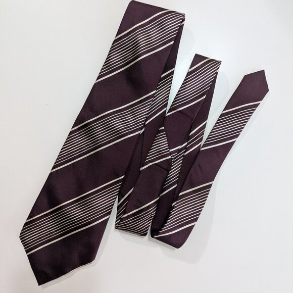 Vintage Polo Ralph Lauren Burgundy Striped Silk Tie - Made in Canada - Picture 2 of 8